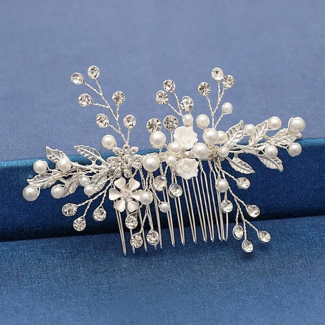 Silver Color Pearl Crystal Bridal Wedding Hair Combs