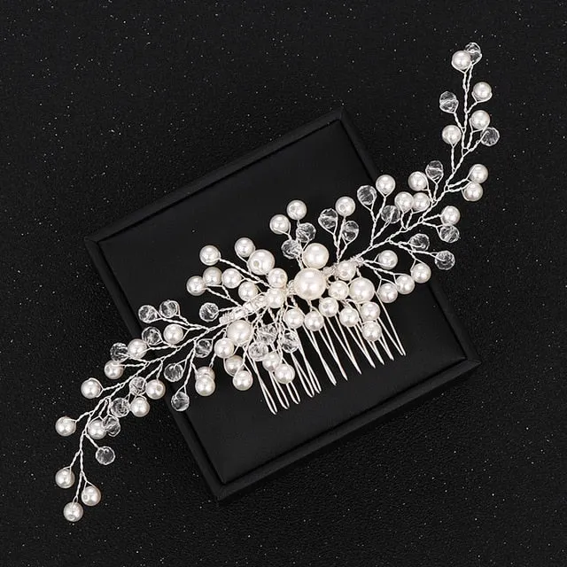 Silver Color Pearl Crystal Bridal Wedding Hair Combs