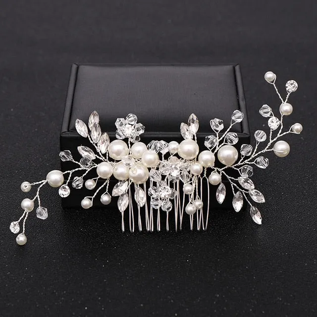 Silver Color Pearl Crystal Bridal Wedding Hair Combs