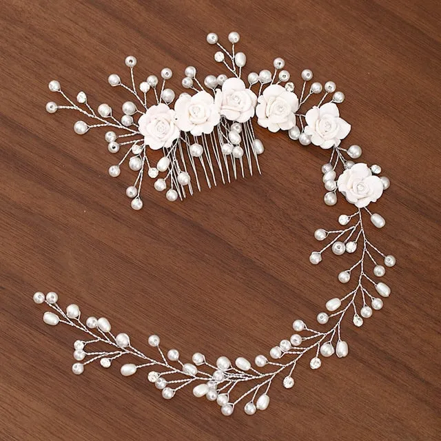 Silver Color Pearl Crystal Bridal Wedding Hair Combs