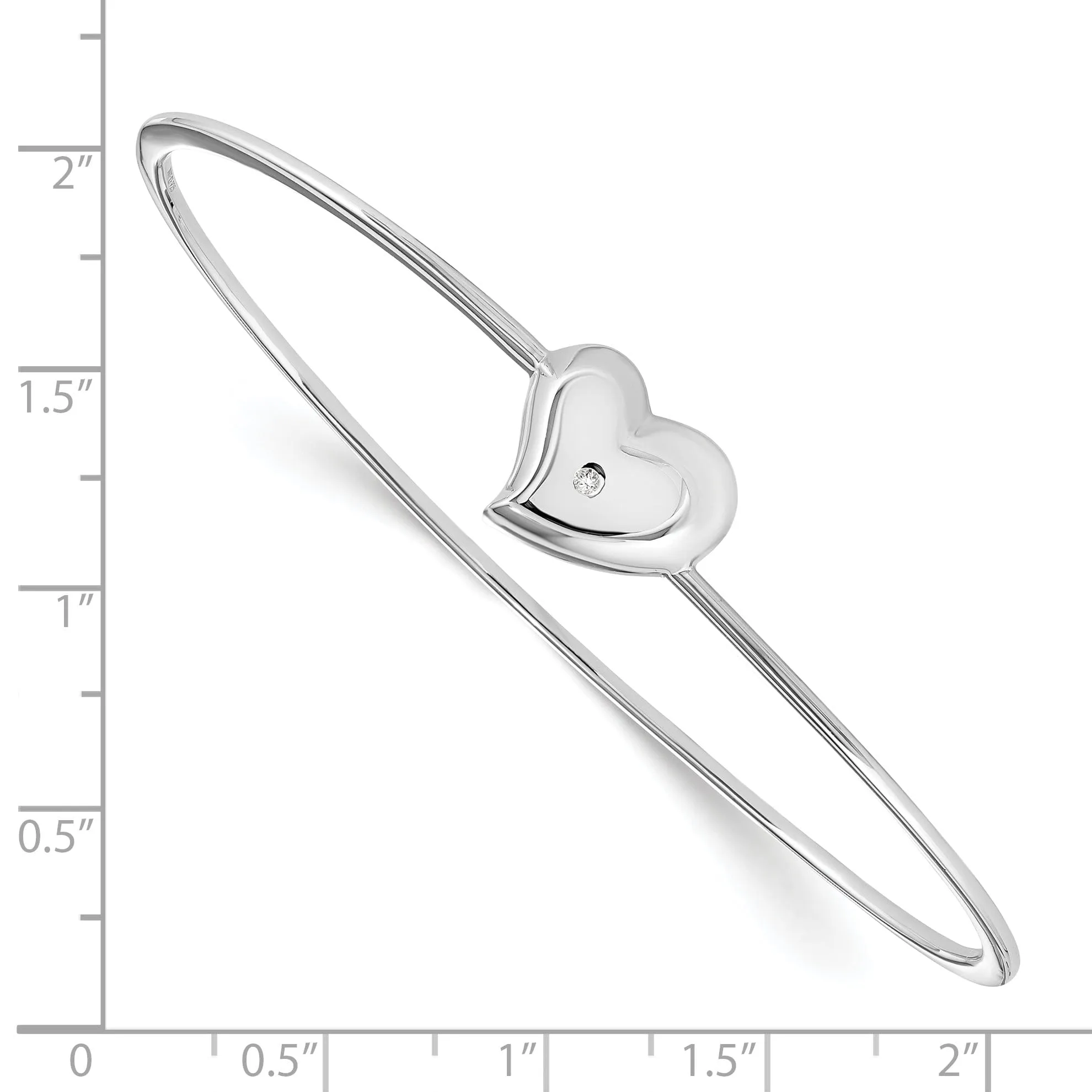 Silver Diamond White Ice Heart Slip On Bangle