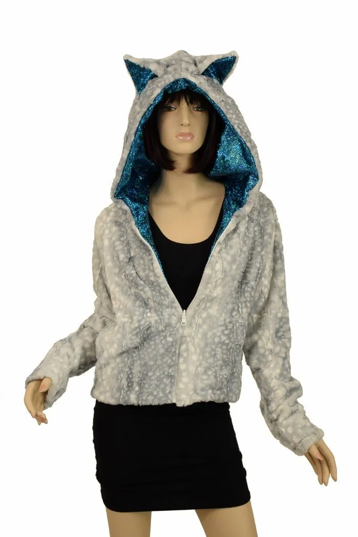 Silver Fawn Kitty Ear Faux Fur Short Jacket