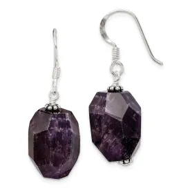 Silver Genuine Amethyst Stone Dangle Earrings