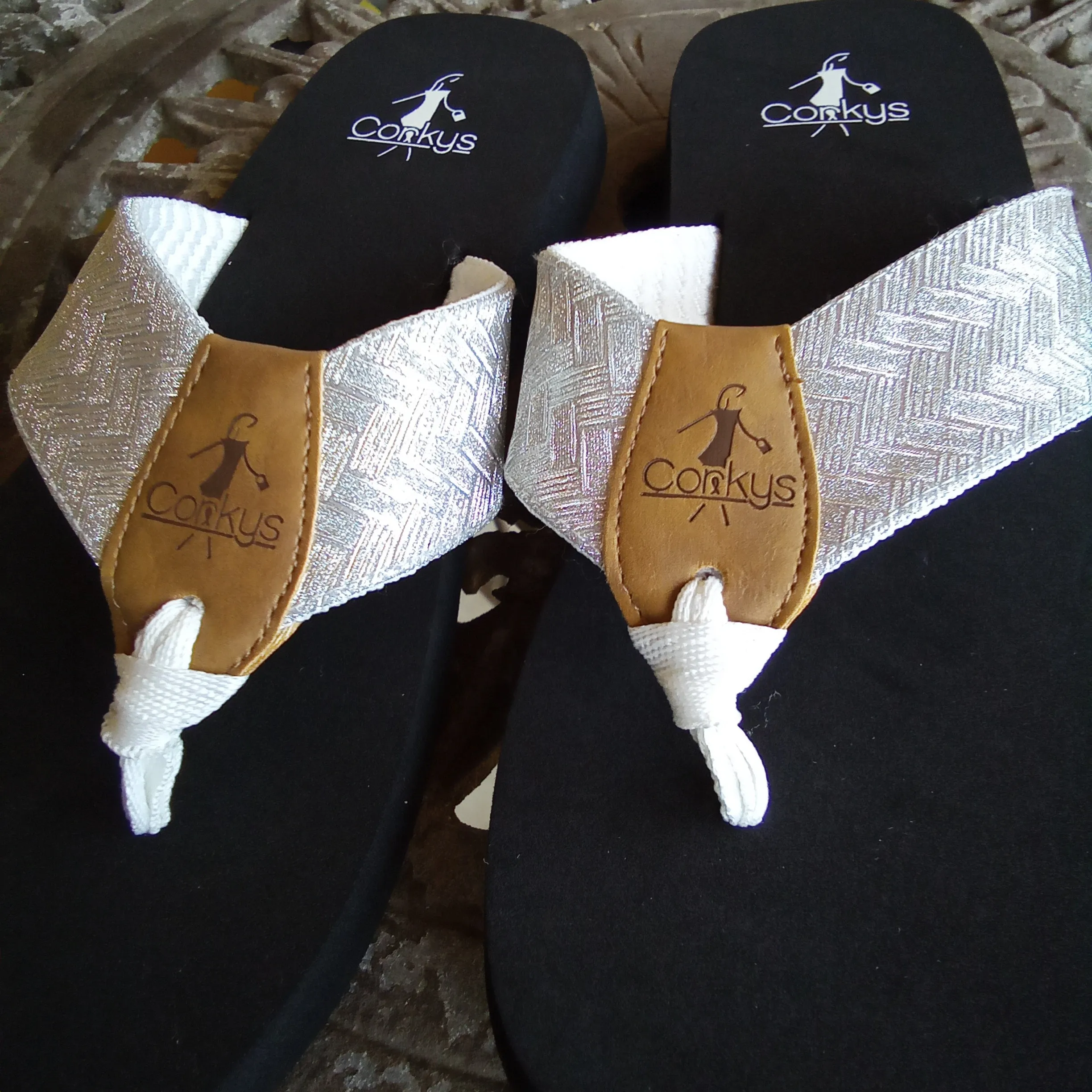 Silver Herringbone Flip Flop | Corkys