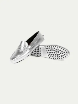 Silver Leather Driving Shoes