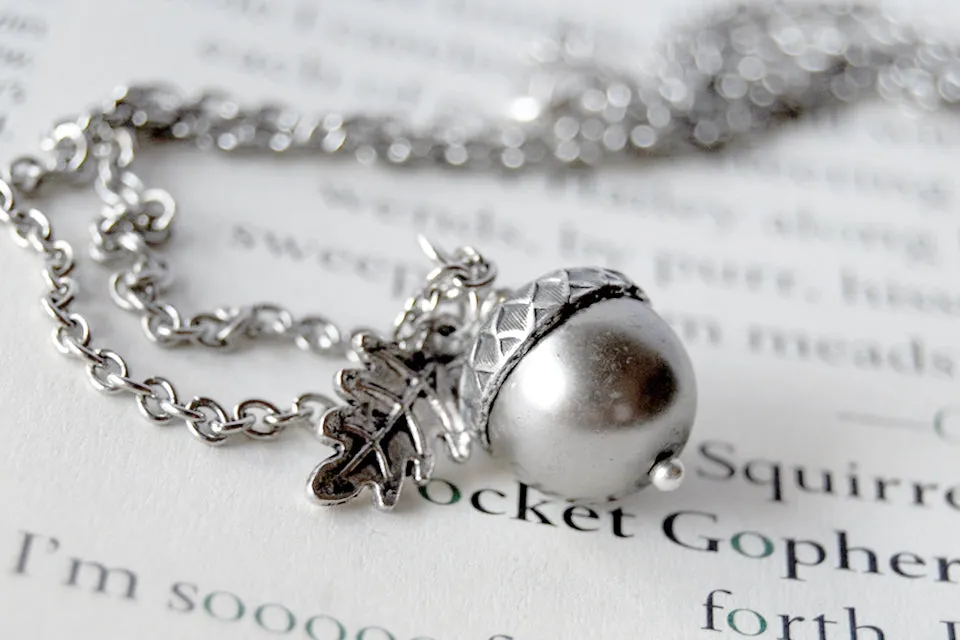 Silver Pearl Acorn Necklace | Cute Nature Acorn Charm Necklace | Fall Acorn Necklace | Woodland Acorn | Nature Jewelry