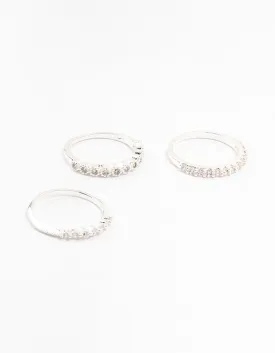 Silver Plated Round Cubic Zirconia Stacking Rings 3-Pack