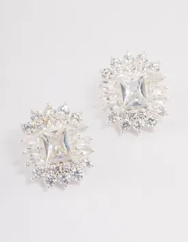 Silver Plated Statement Cubic Zirconia Stud Earrings