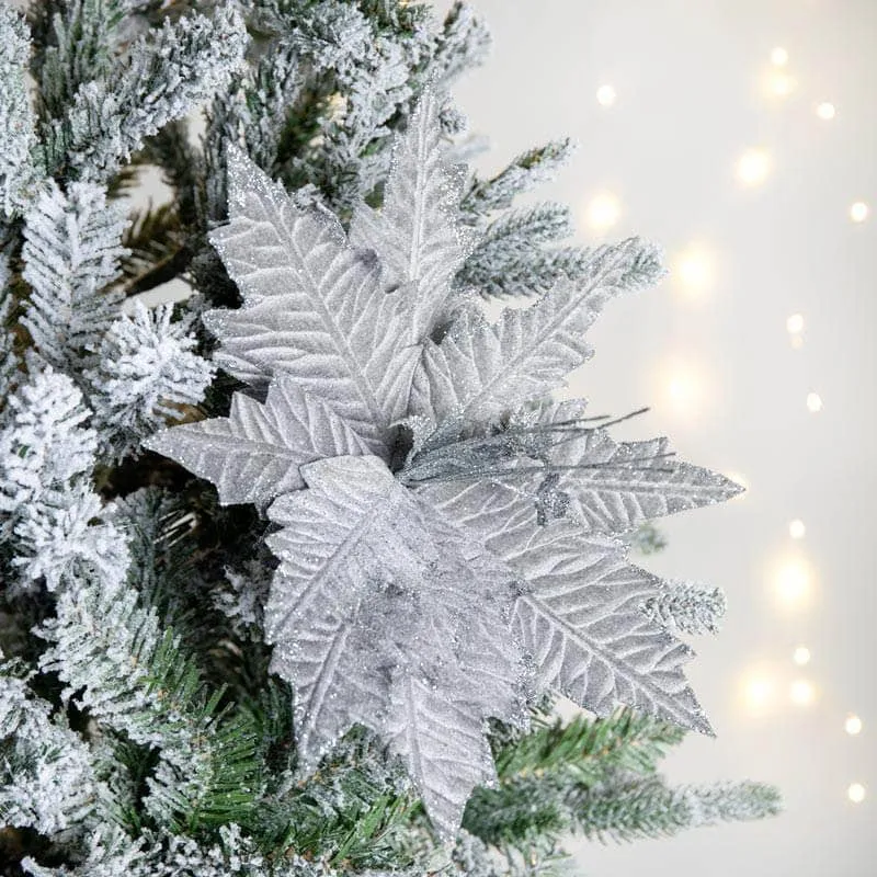 Silver Poinsettia Decoration - 33cm