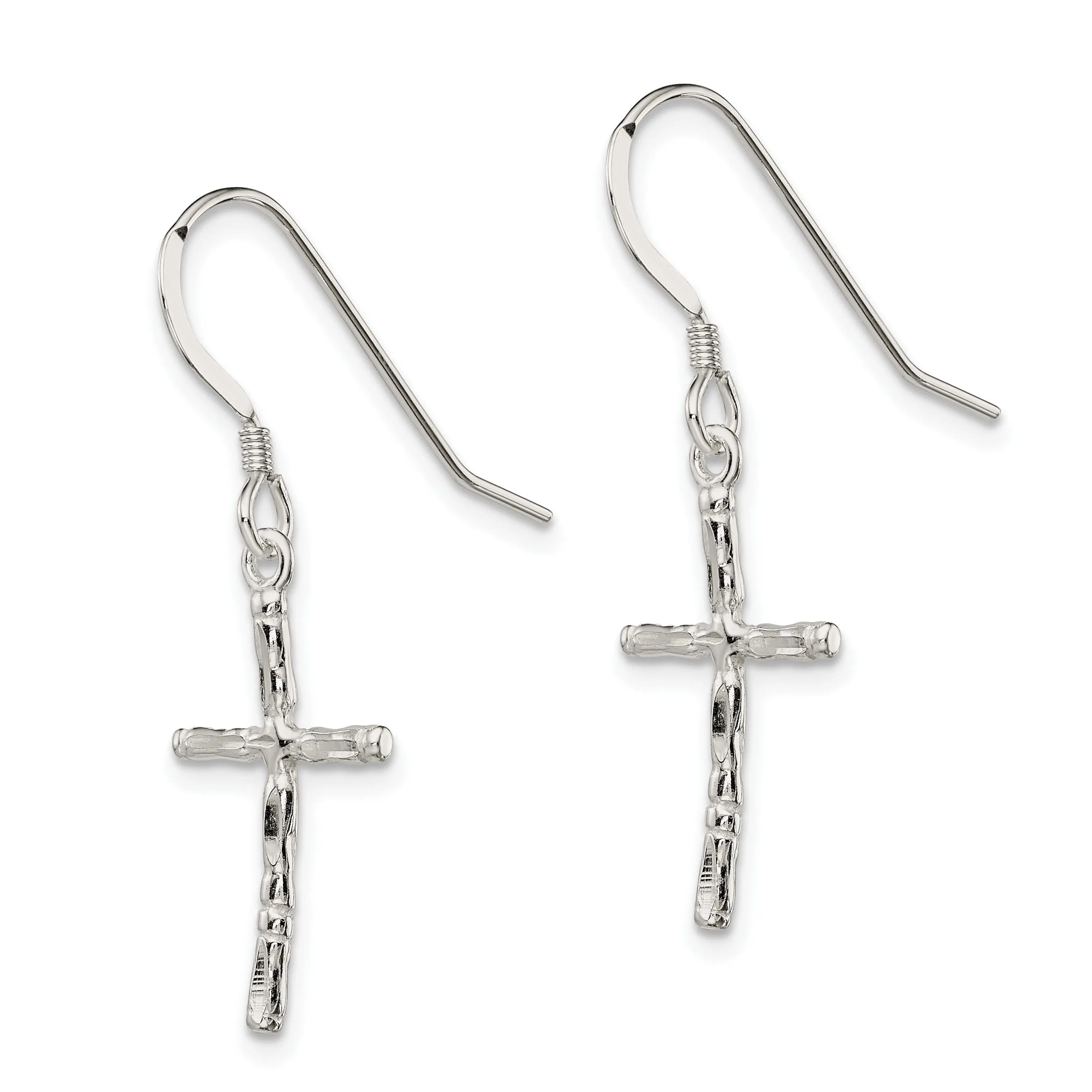 Silver Polished Twisted Cross Dangle Earrings