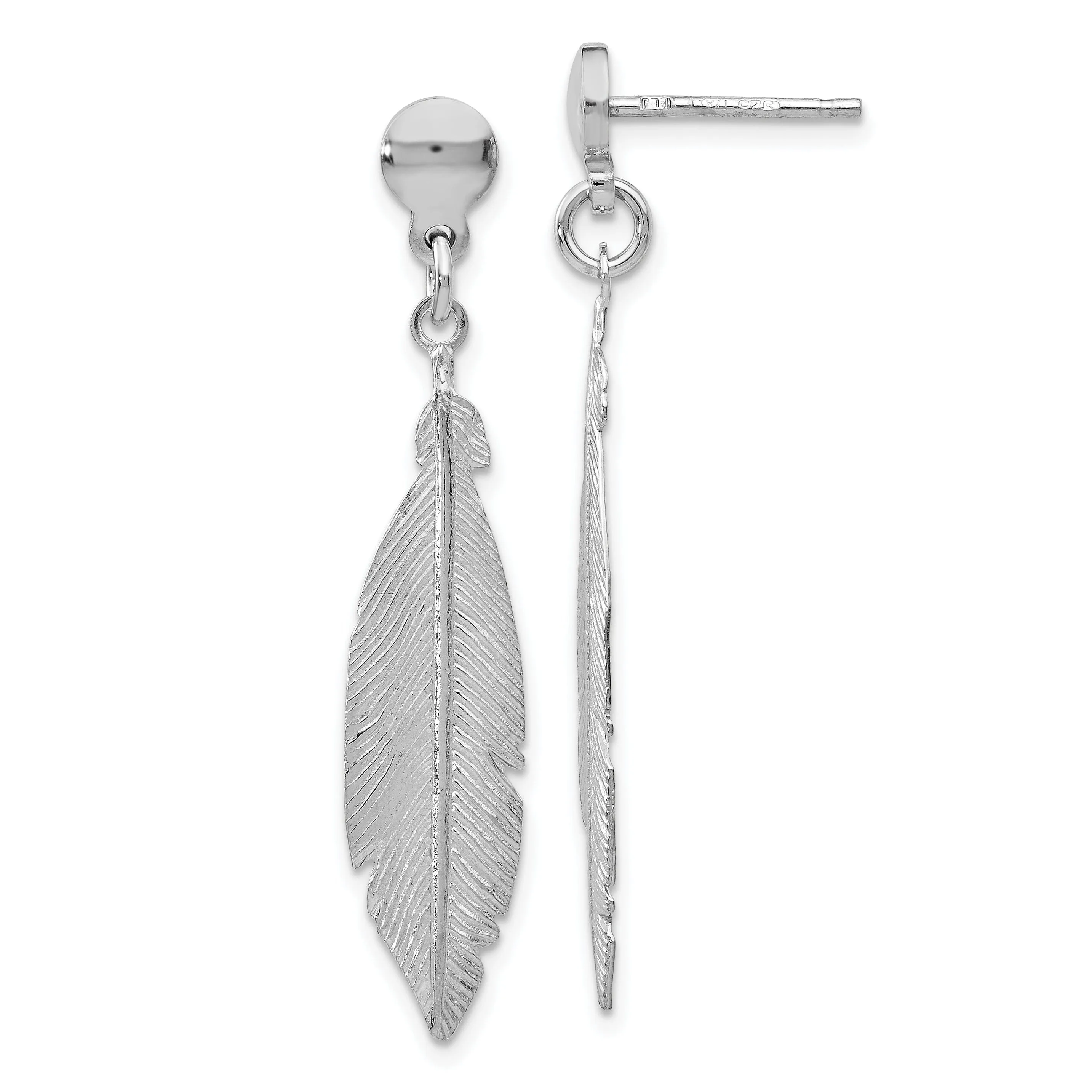 Silver Rhodium-plated Leaf Post Dangle Earrings