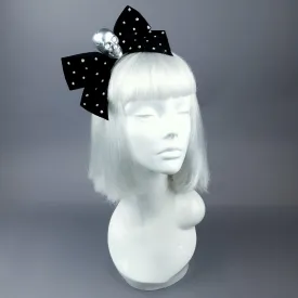 Silver Skull & Velvet Bow Headpiece