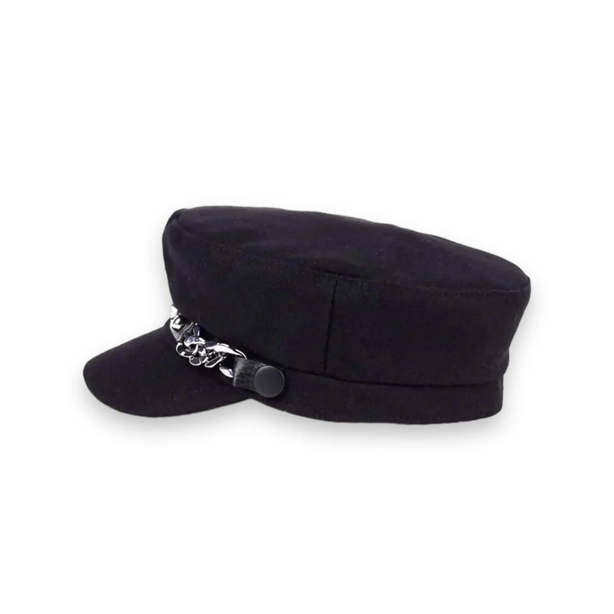 Silver Spiked Black Newsboy Cap