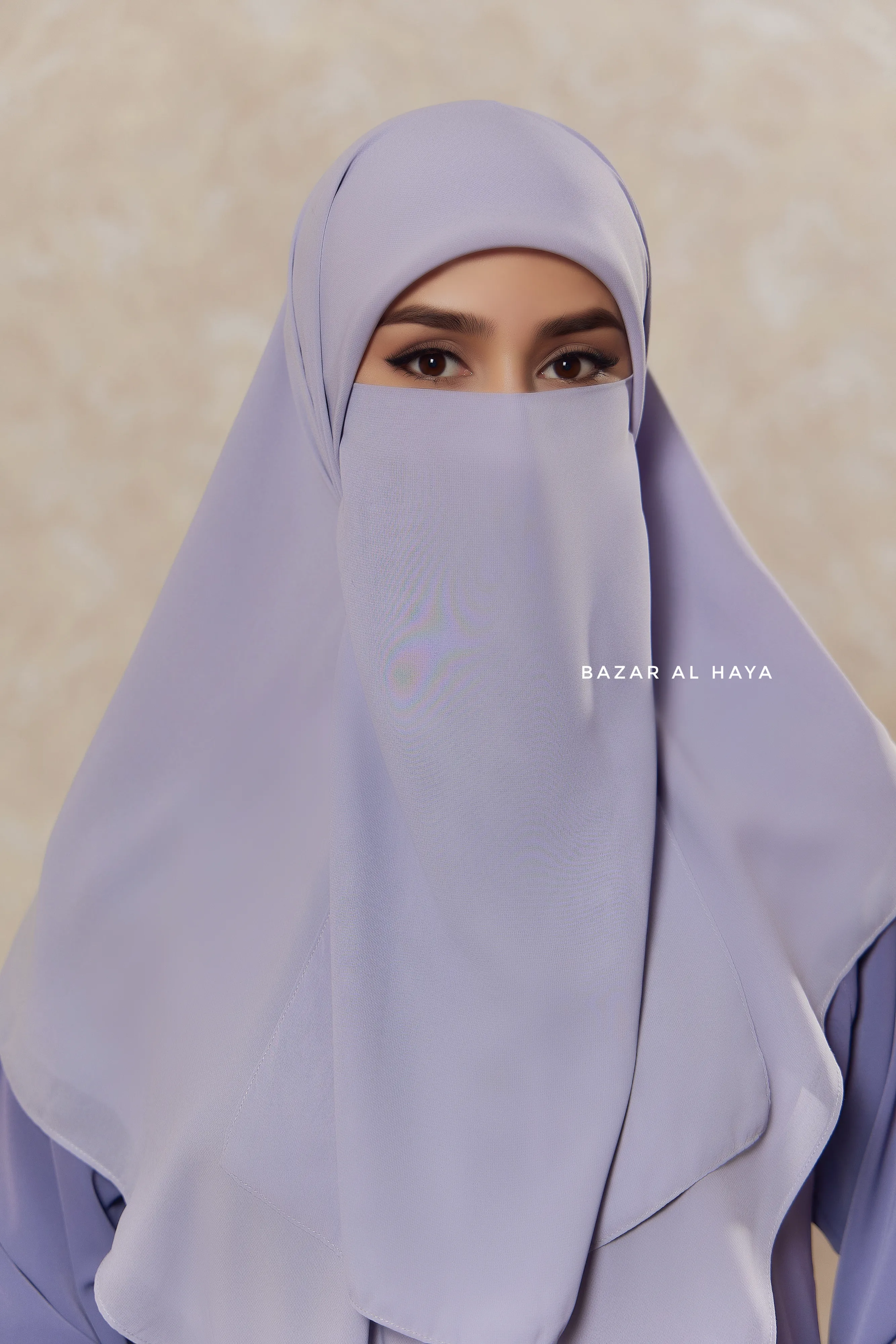 Silver Square Scarf With Half Niqab Set - Super Breathable - Medium