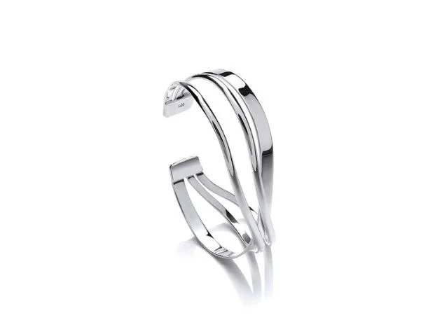 Silver Triple Wave Band Cuff Bangle