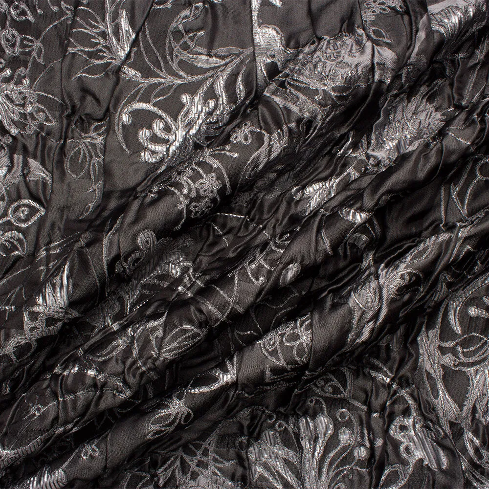 Silver/Black Floral Silk Cloqué