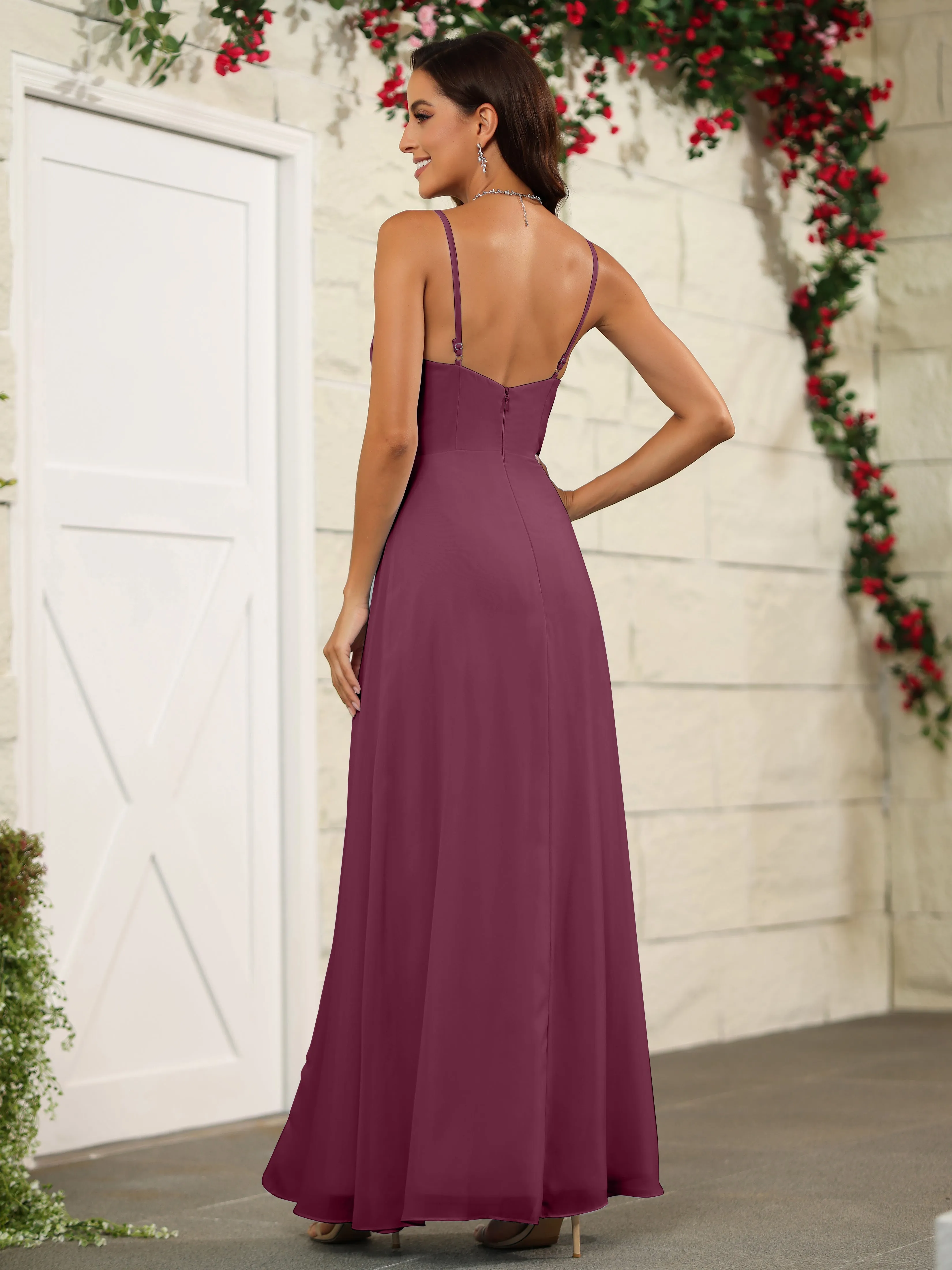 Simple Spaghetti Straps Chiffon Long Bridesmaid Dresses