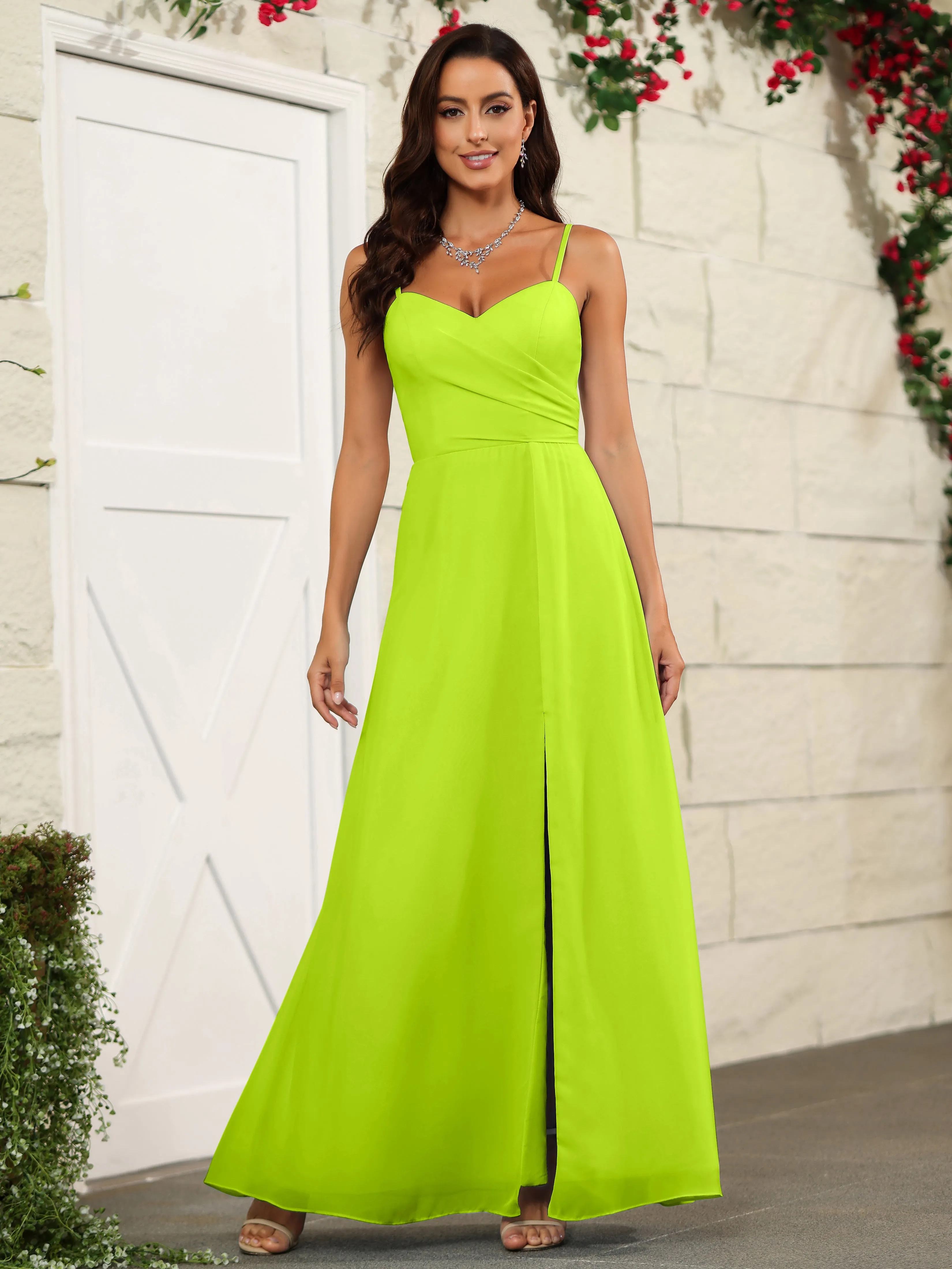 Simple Spaghetti Straps Chiffon Long Bridesmaid Dresses