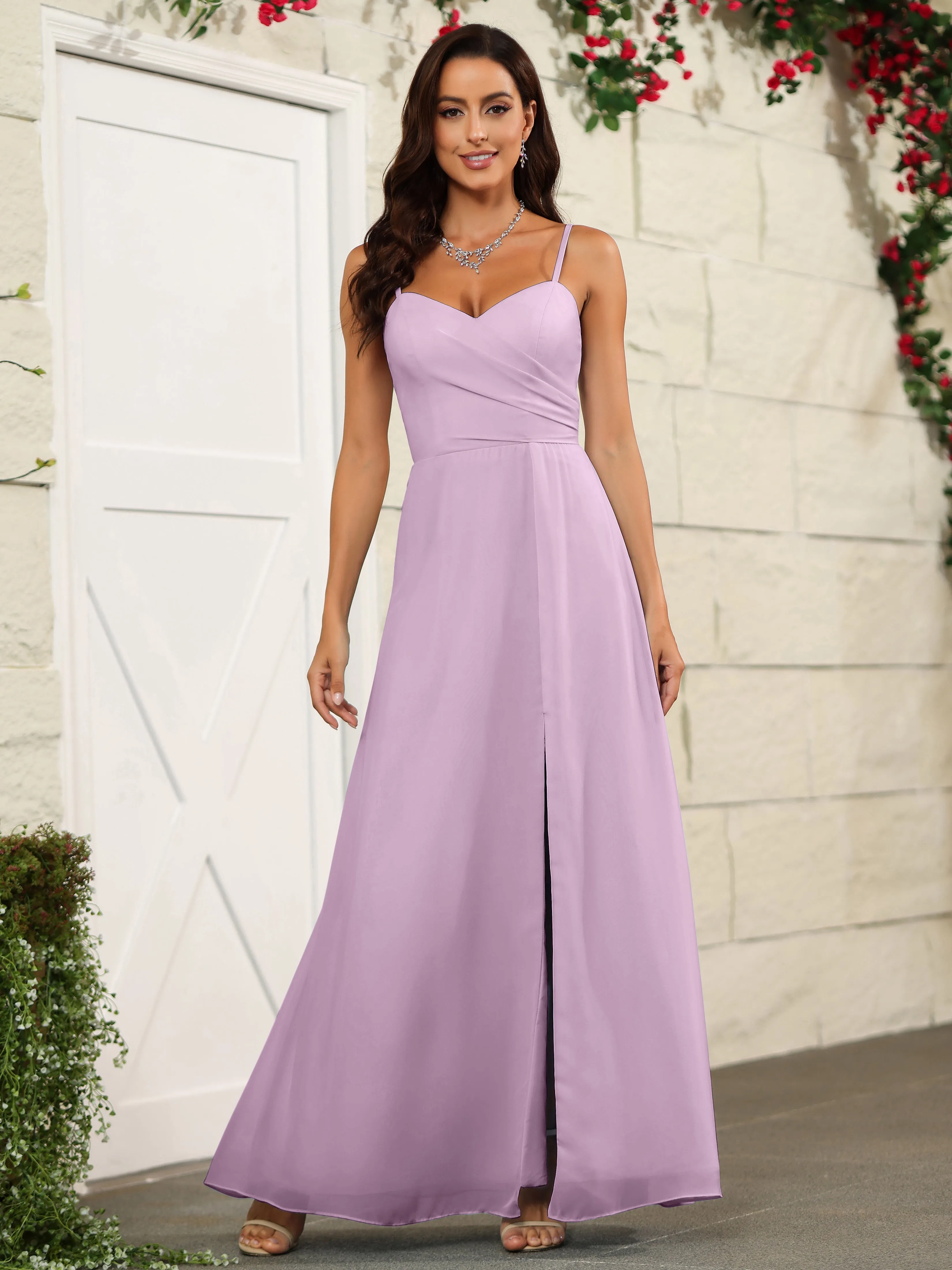 Simple Spaghetti Straps Chiffon Long Bridesmaid Dresses