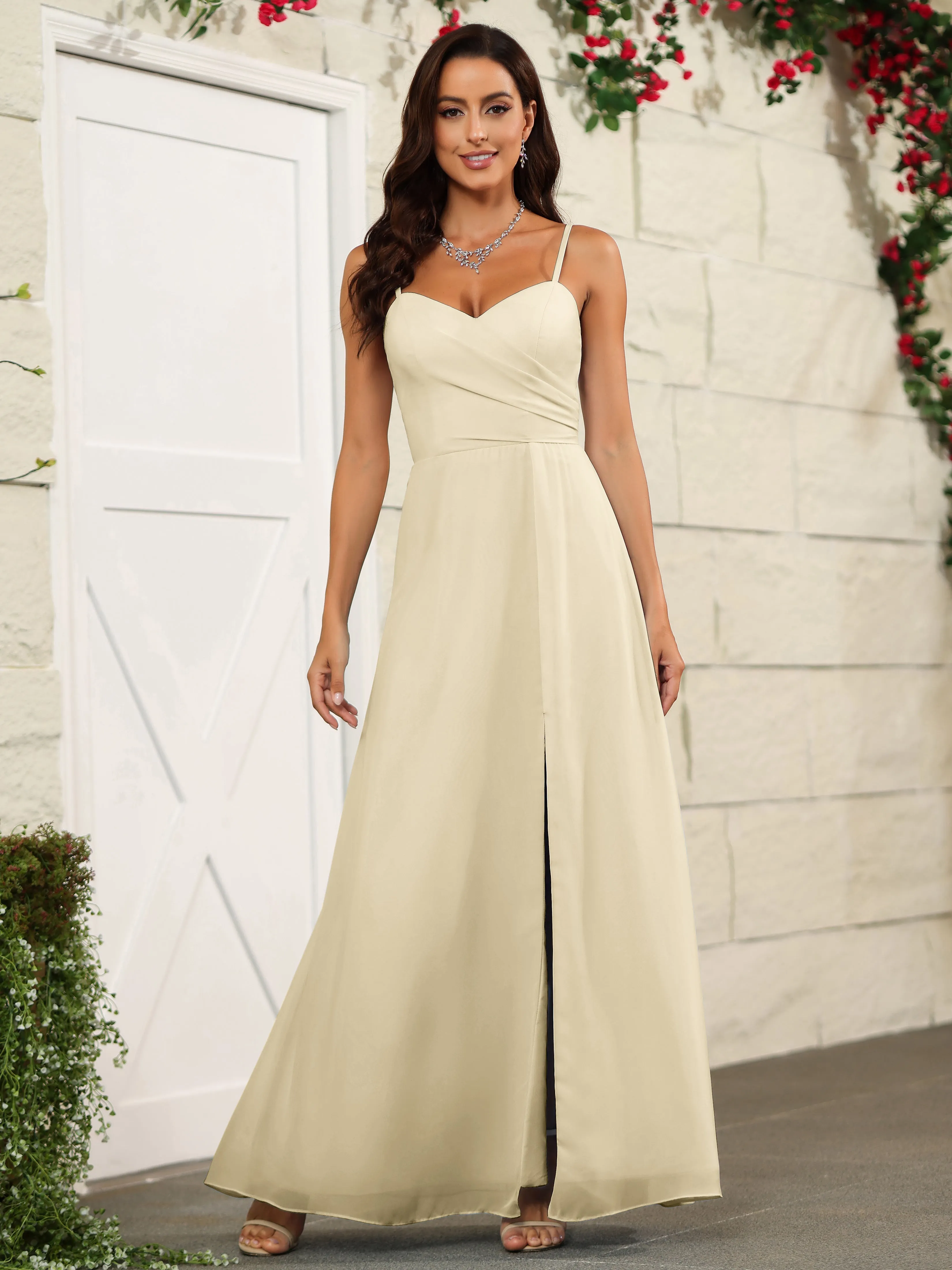 Simple Spaghetti Straps Chiffon Long Bridesmaid Dresses