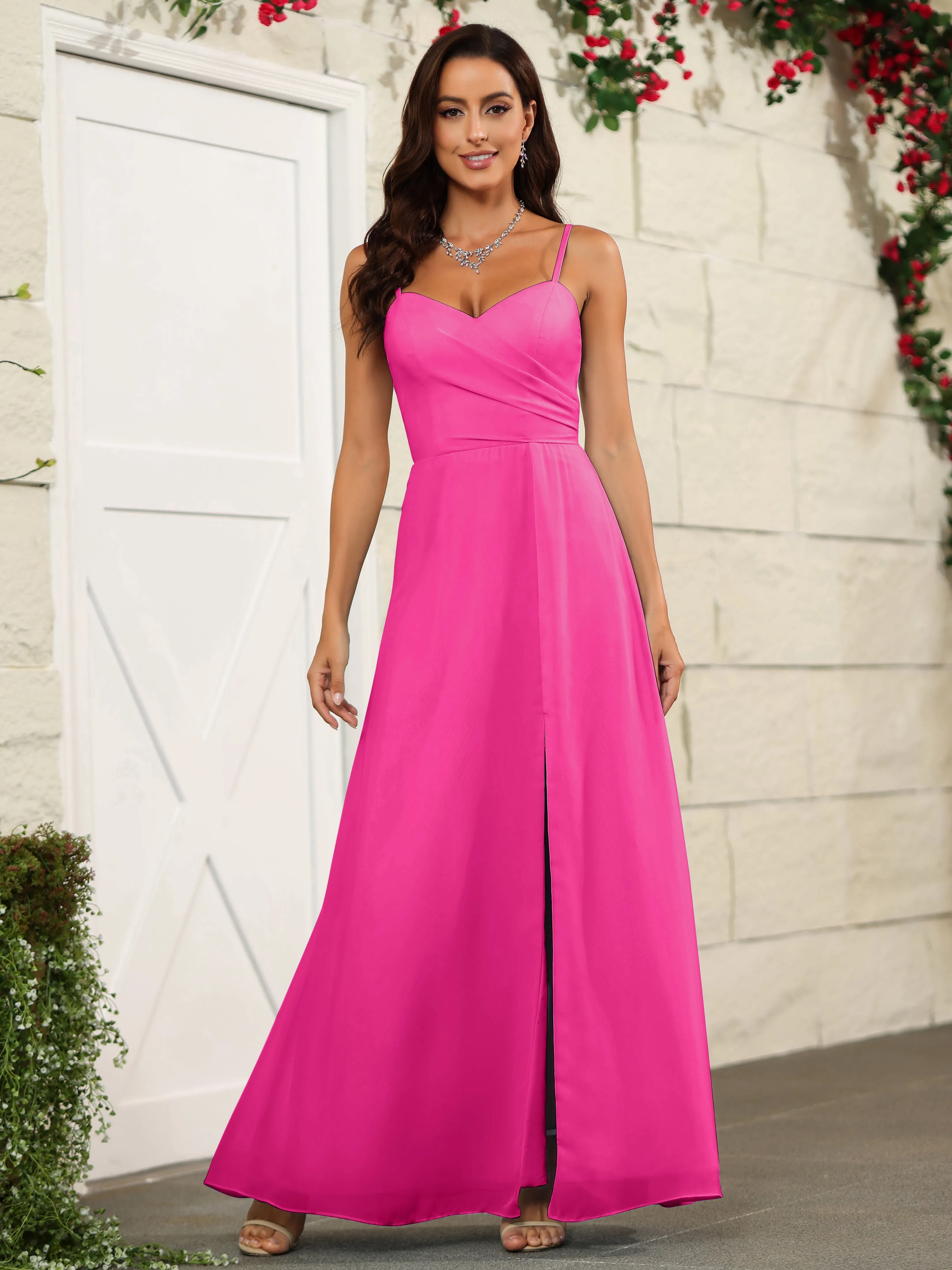 Simple Spaghetti Straps Chiffon Long Bridesmaid Dresses