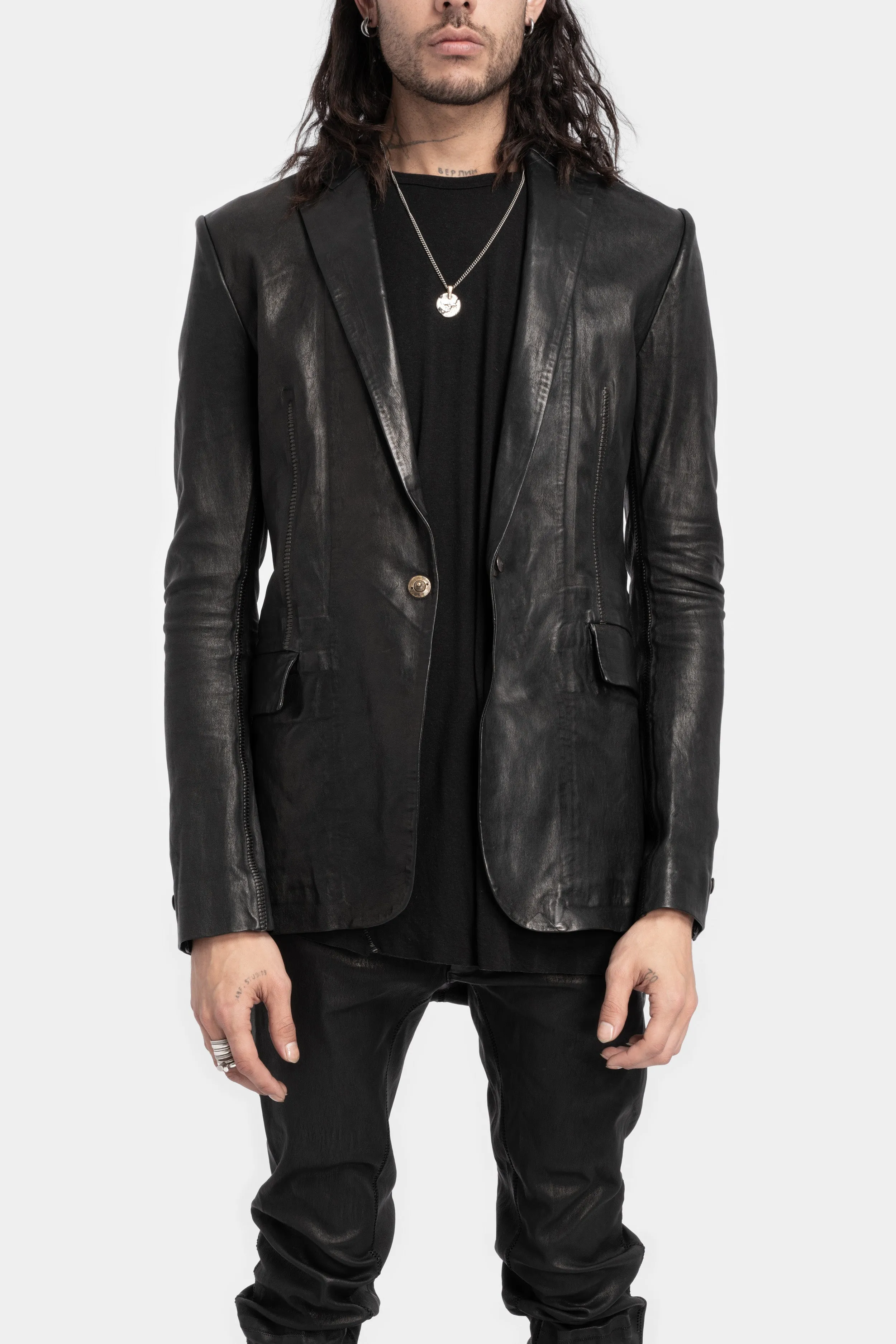 Single button leather blazer