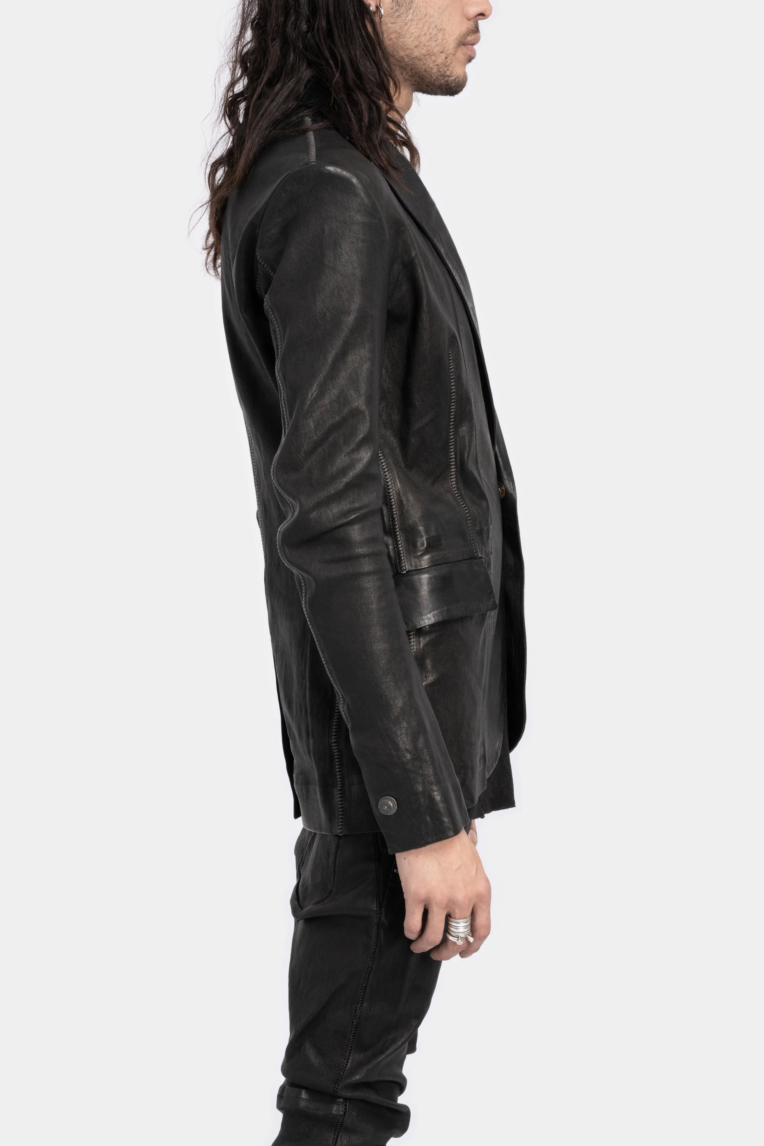 Single button leather blazer