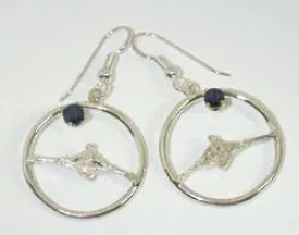 Single Scullers in Open Circle with Genuine Sapphires Dangle Earrings