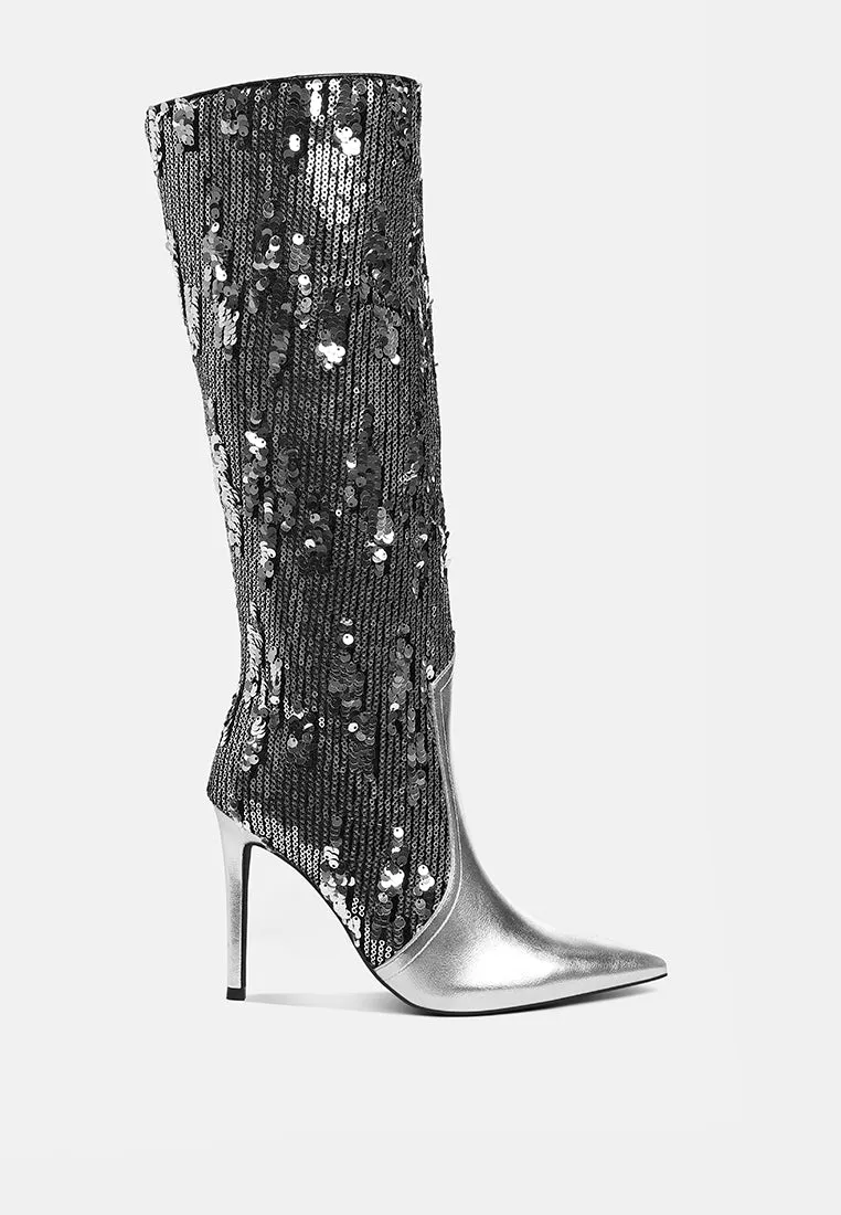 Sitarah Sequin Embellished Metallic Long Boots