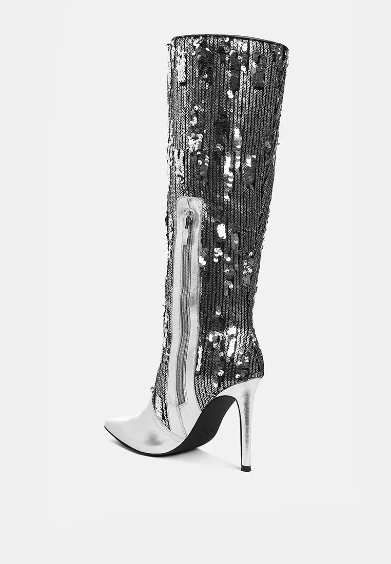 Sitarah Sequin Embellished Metallic Long Boots