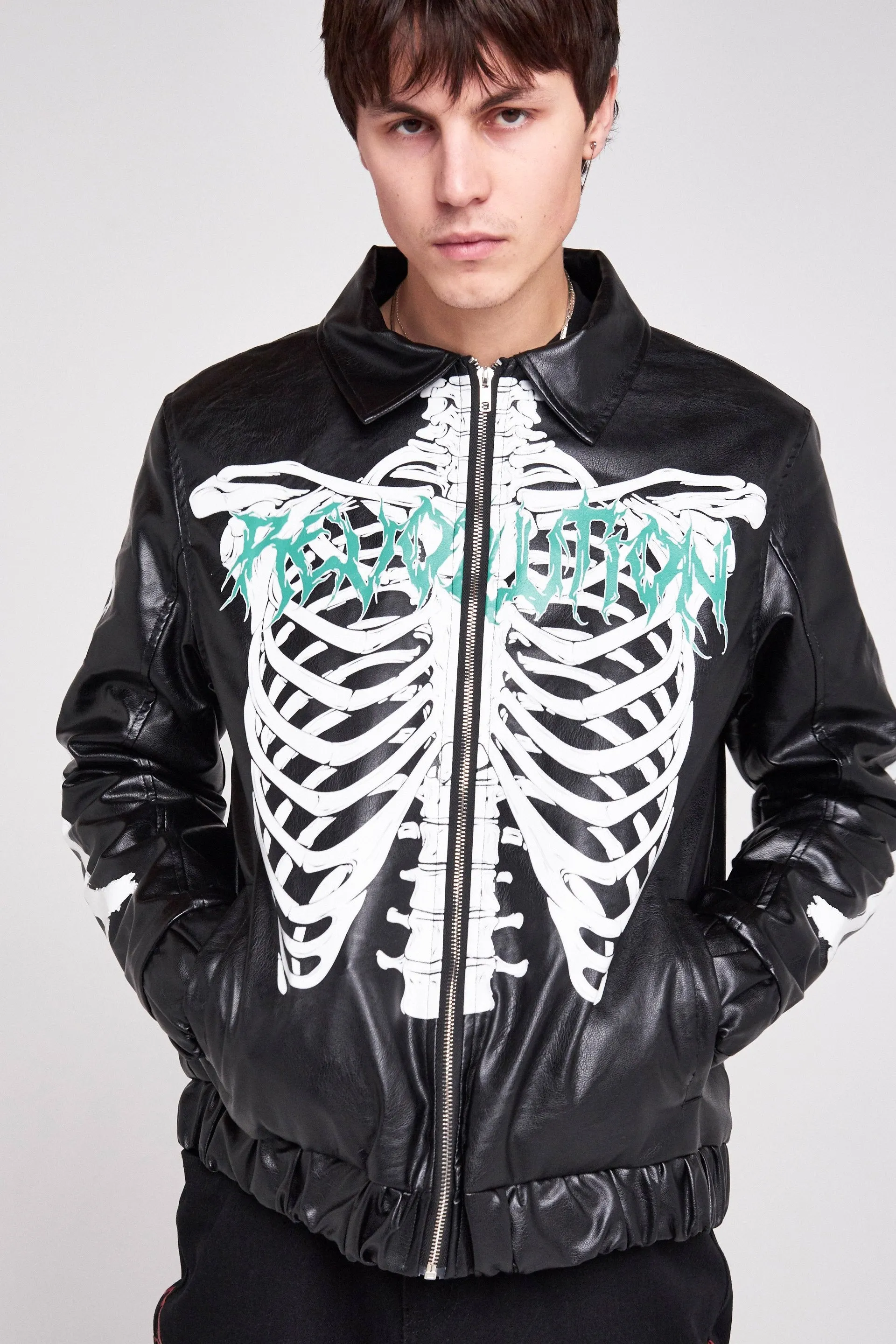 Skeleton Print PU Jacket