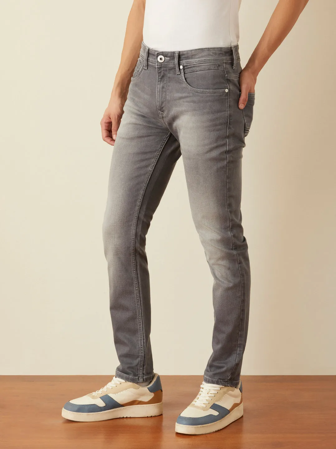 Skinny Fit Grey Plain Jeans