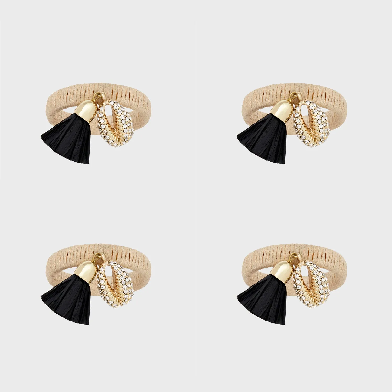 Skinny puka shell napkin ring, black, set of four