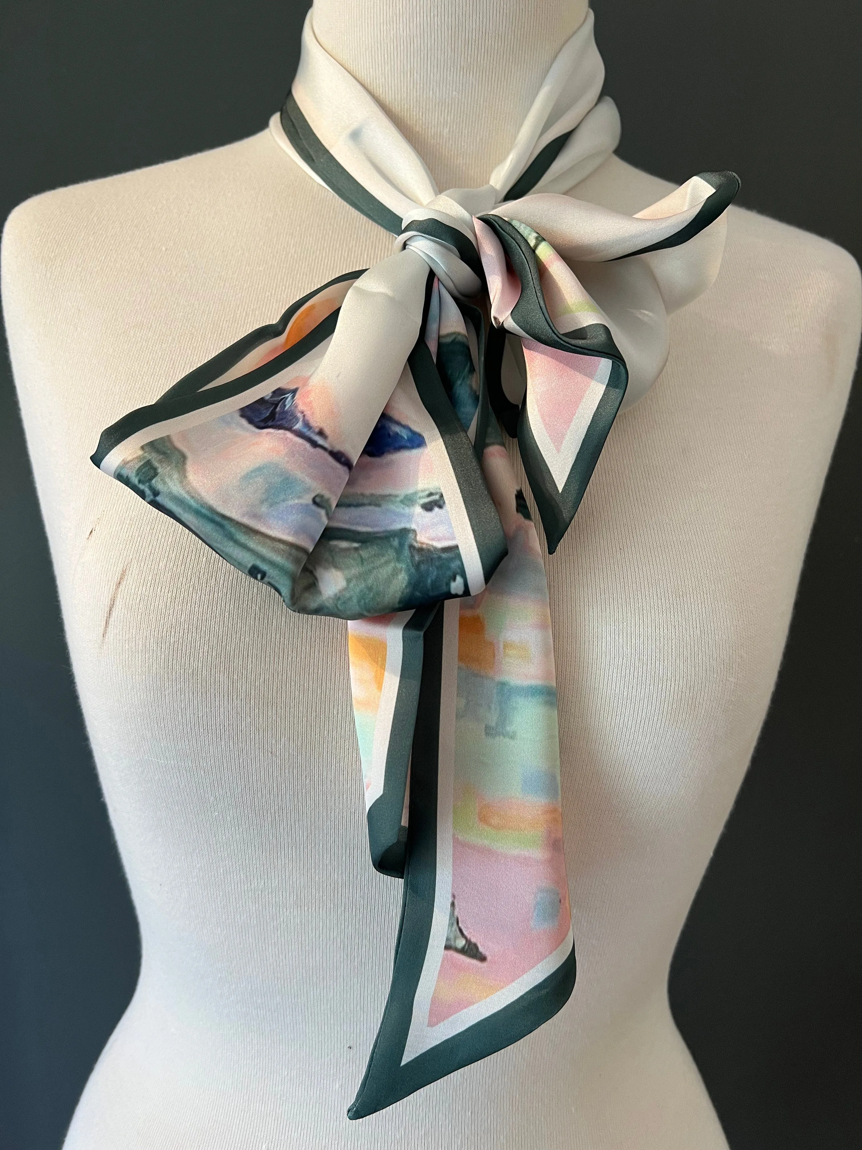 Skinny Scarf - Neck Scarf - Green Abstract Print