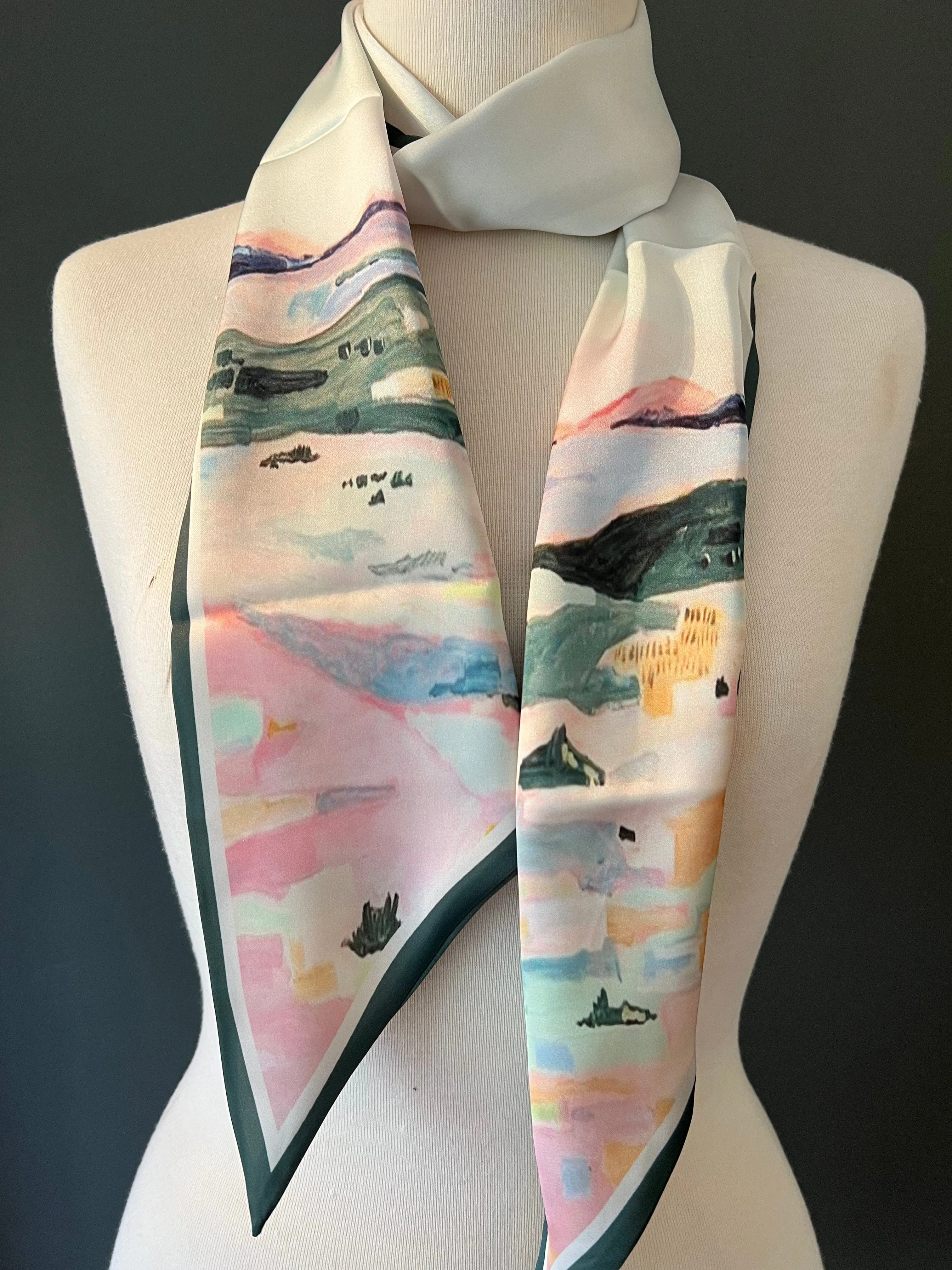 Skinny Scarf - Neck Scarf - Green Abstract Print