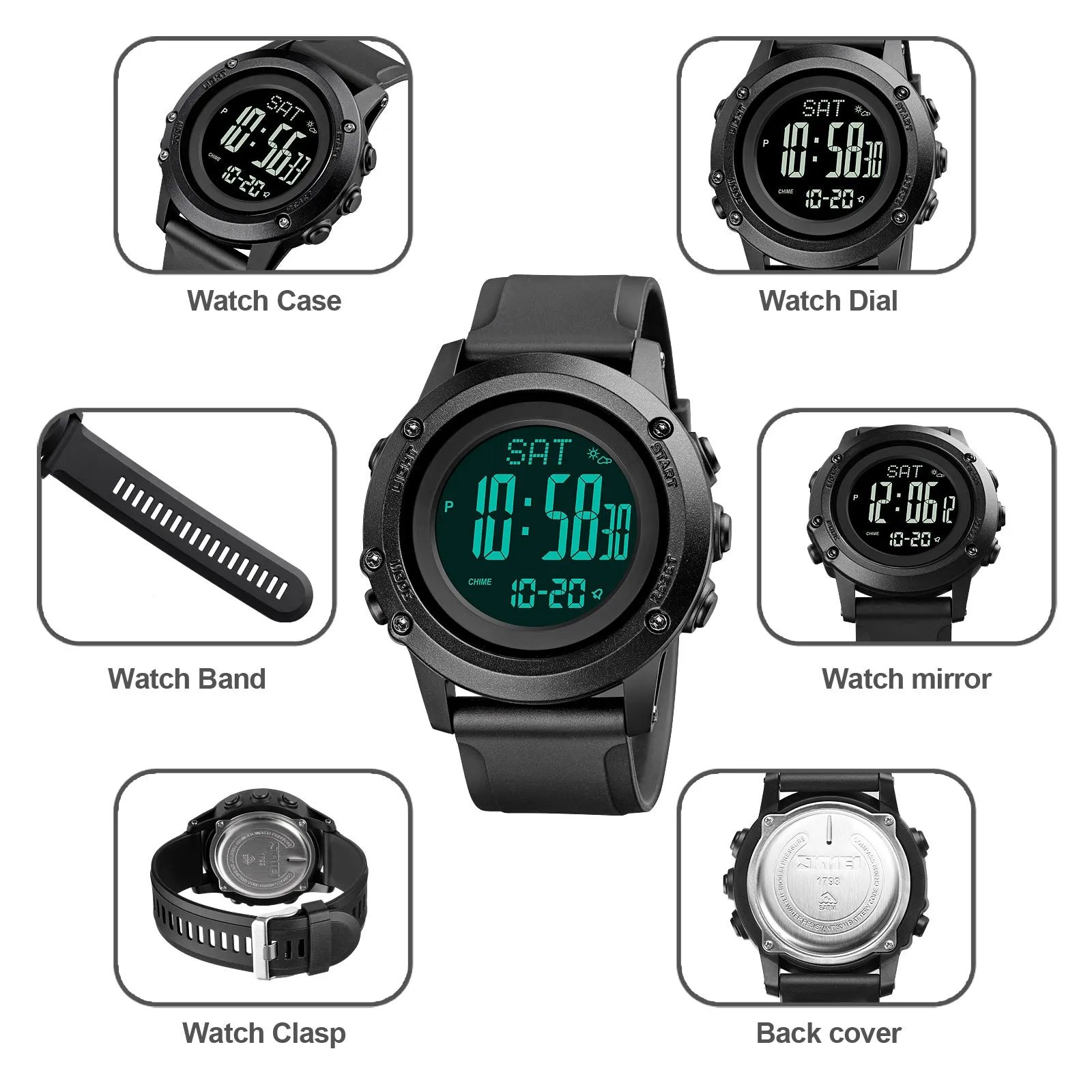 SKMEI 1793 Powerful Digital Compass Watch with Altimeter and Thermometer & Pressure