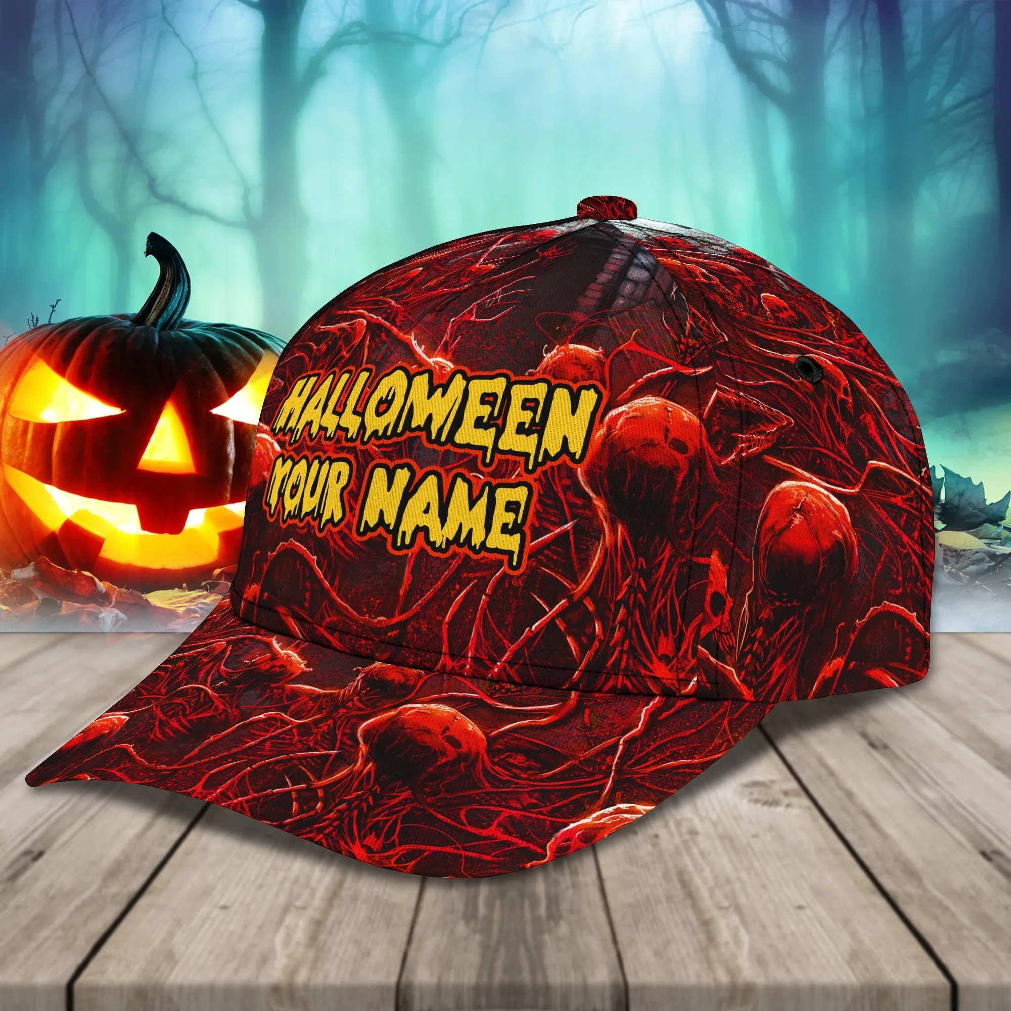 Skull Halloween Hats Custom Name Baseball Cap 3D, Hat with Adjustable Snap For Mens Women