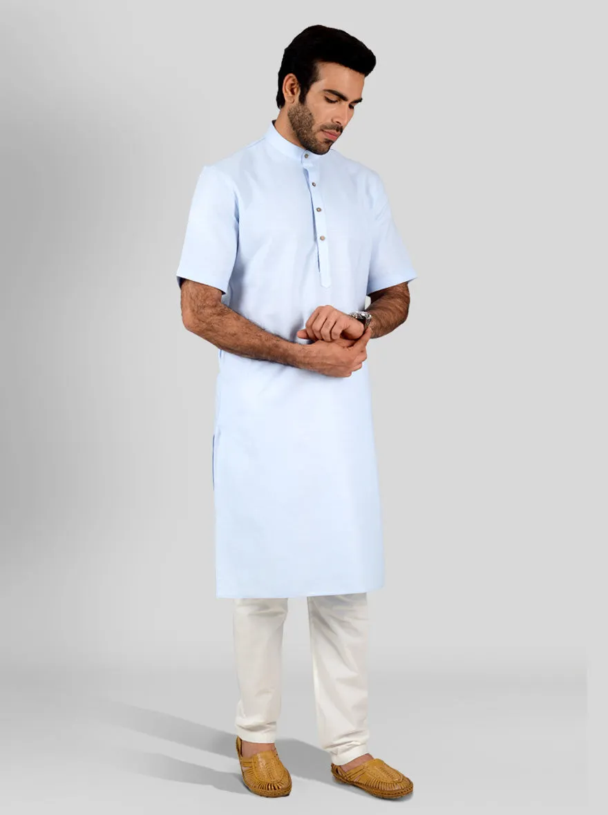 Sky Blue Self Textured Regular Fit Modi Kurta | JadeBlue