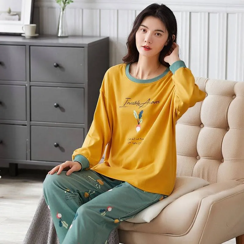 Sleep Wear 100% Soft Cotton Pajama Set Lounge wear M L XL 2XL 3XL Long Sleeves