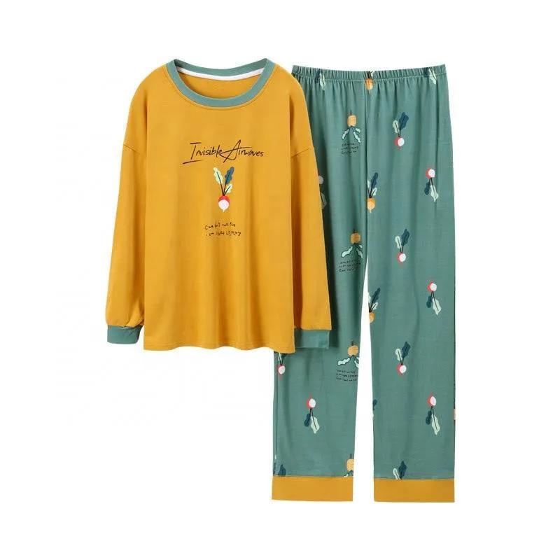 Sleep Wear 100% Soft Cotton Pajama Set Lounge wear M L XL 2XL 3XL Long Sleeves