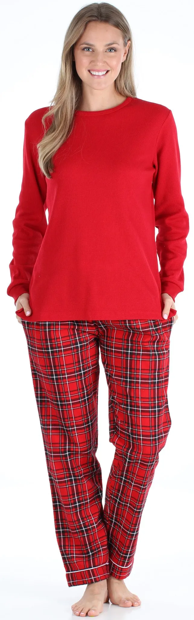 SleepytimePJs Family Matching Red Plaid Flannel Thermal Pajamas for the Family