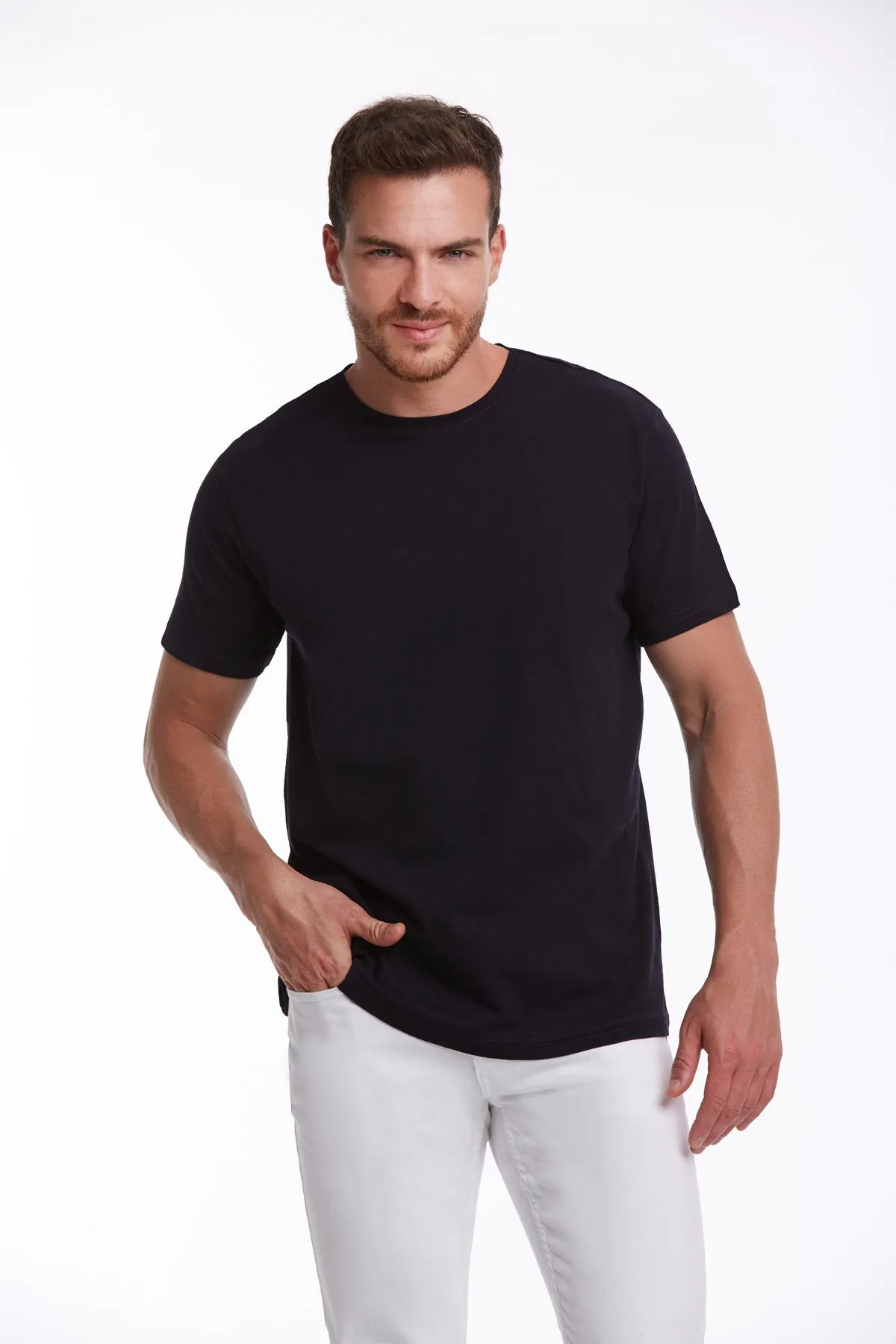 Slim Fit Basic Cotton Navy Crew Neck T-Shirt