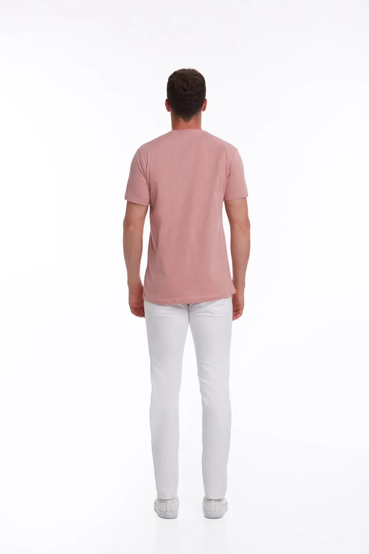 Slim Fit Basic Cotton Pink Crew Neck T-Shirt