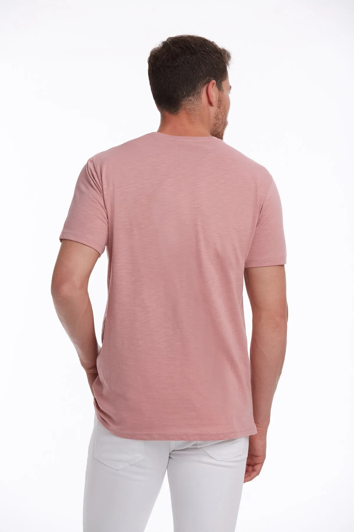 Slim Fit Basic Cotton Pink Crew Neck T-Shirt