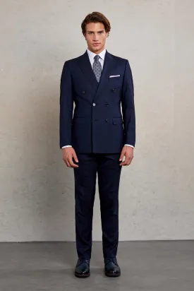 Slim Fit Double Breasted Navy Wool Blend Classic Suit