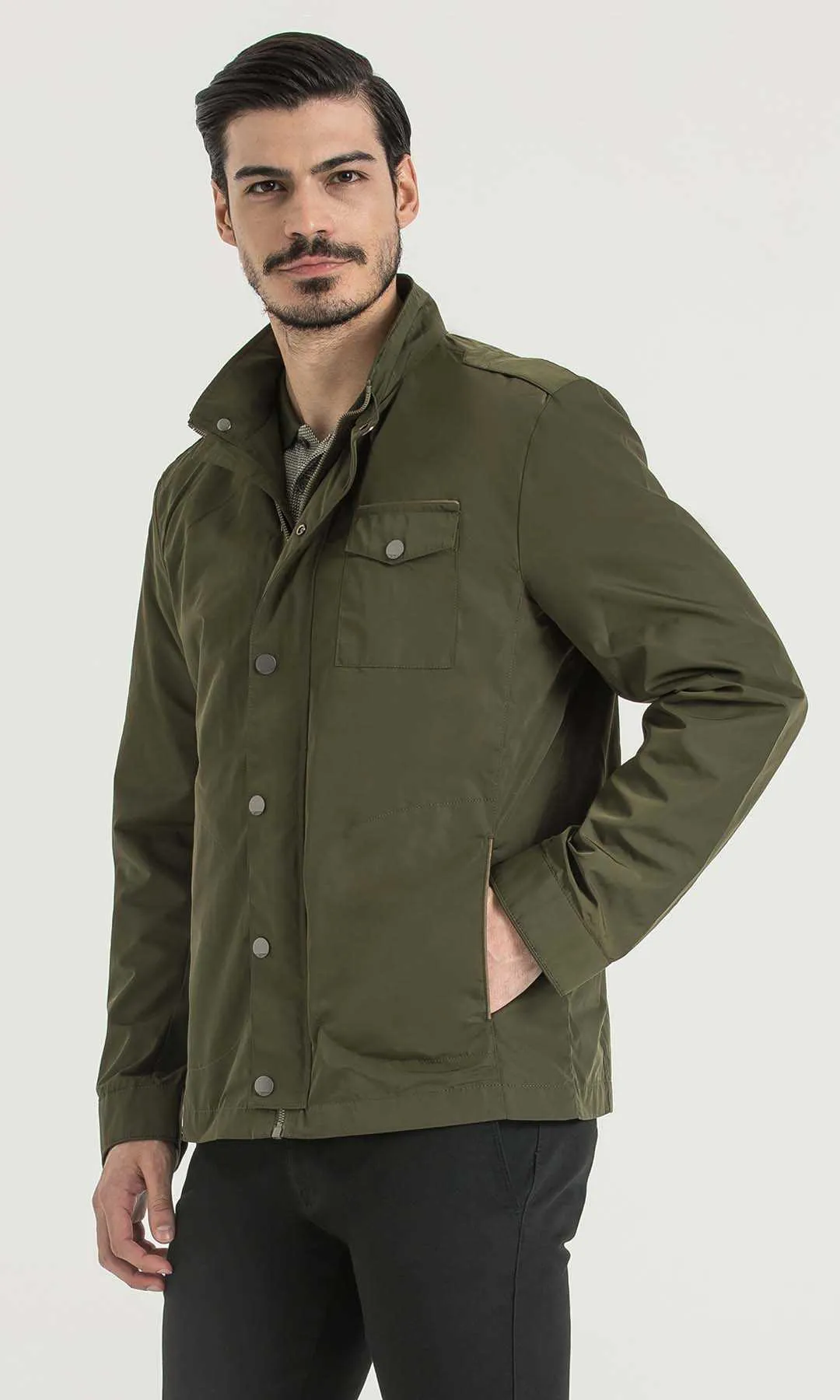 Slim Fit Hooded Siena Stone Sport Jacket, Khaki