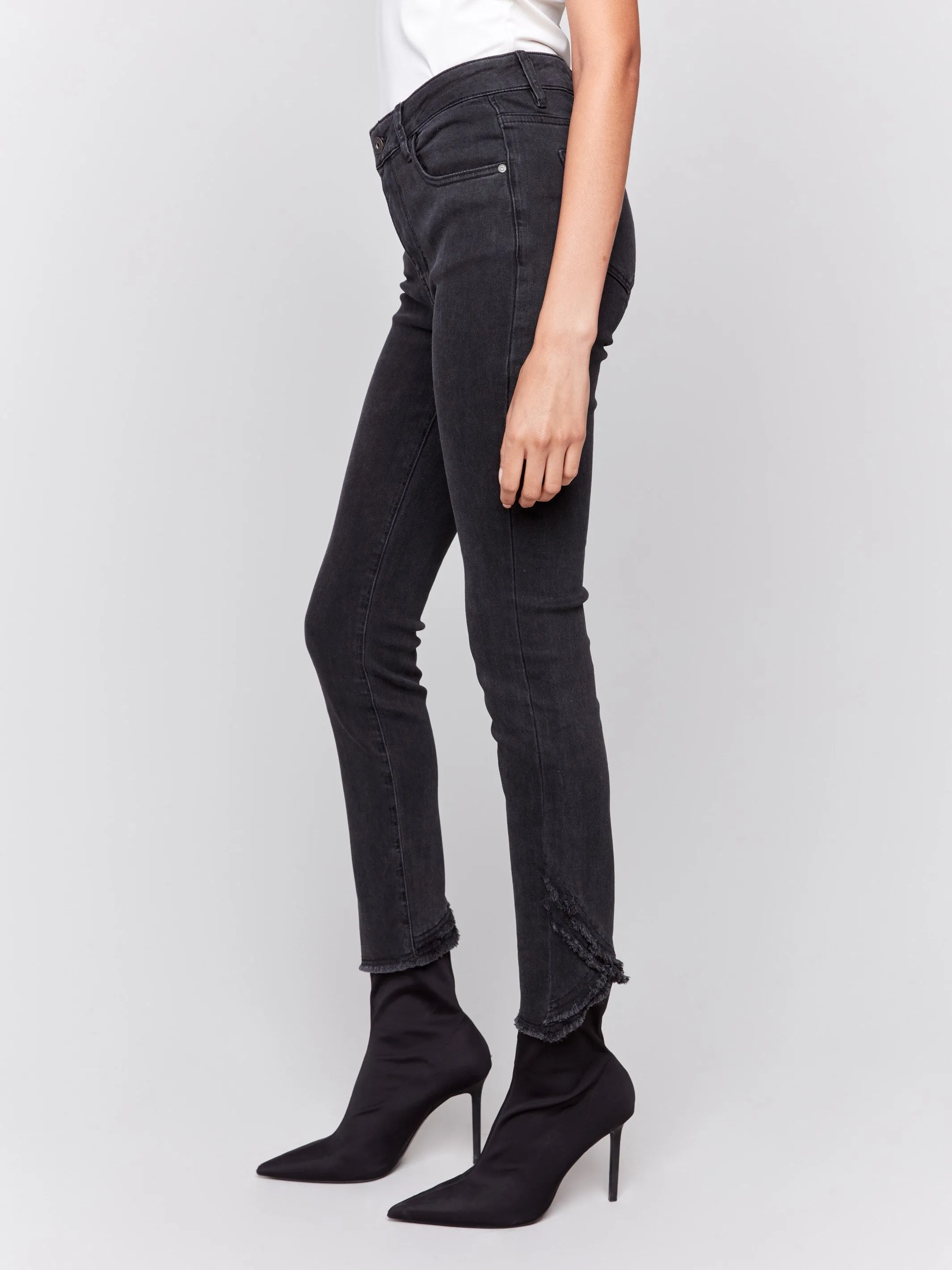 Slim Fit Jeans with Frayed Tulip Hem - Charcoal