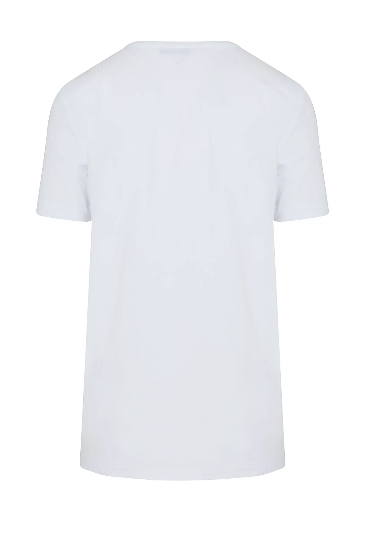 Slim Fit White Printed Cotton Blend Crew Neck T-Shirt