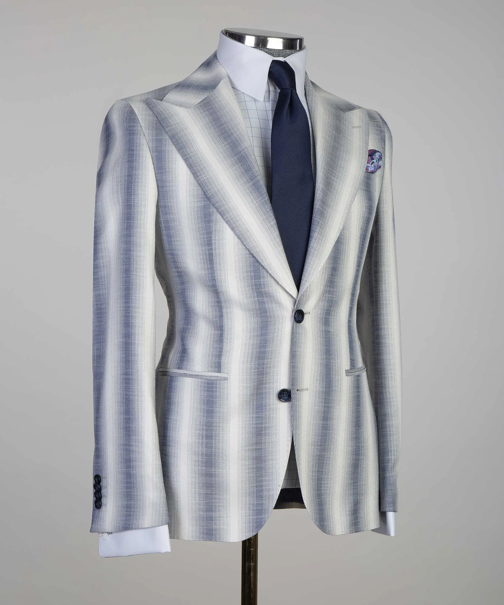 Slim Fit White Striped Suit Men