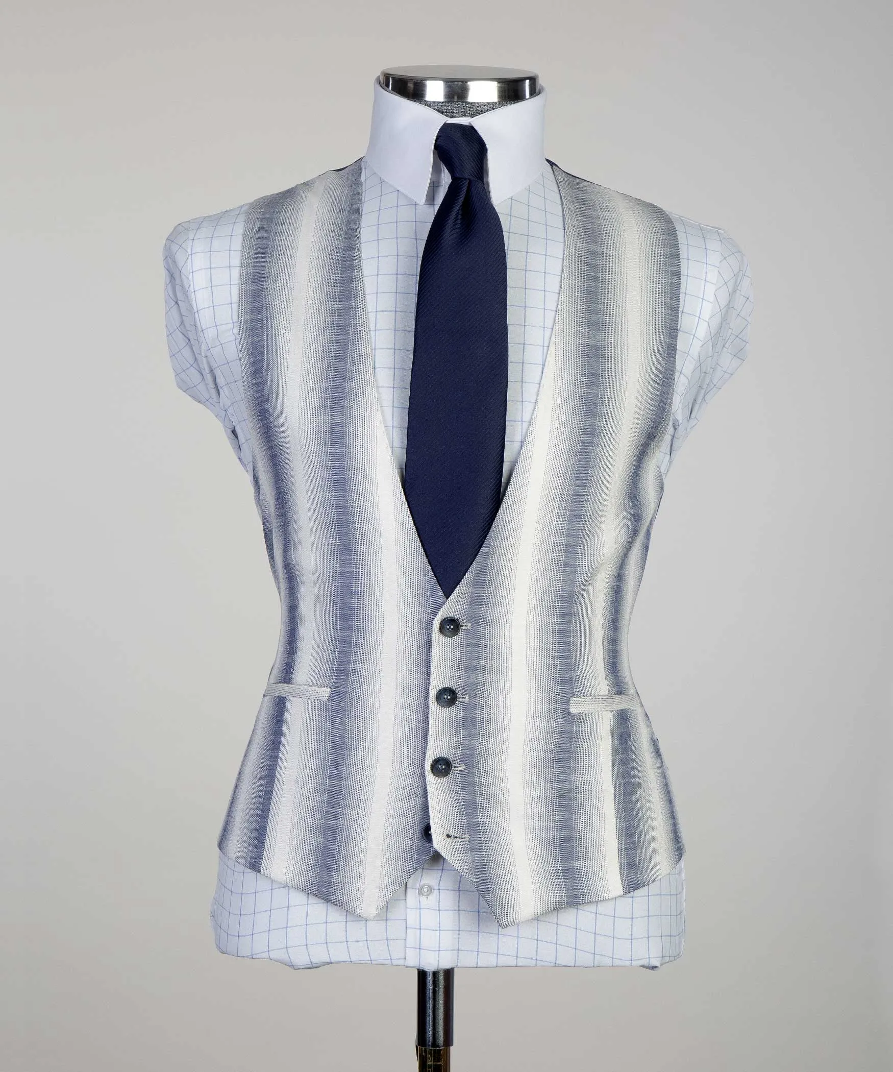 Slim Fit White Striped Suit Men